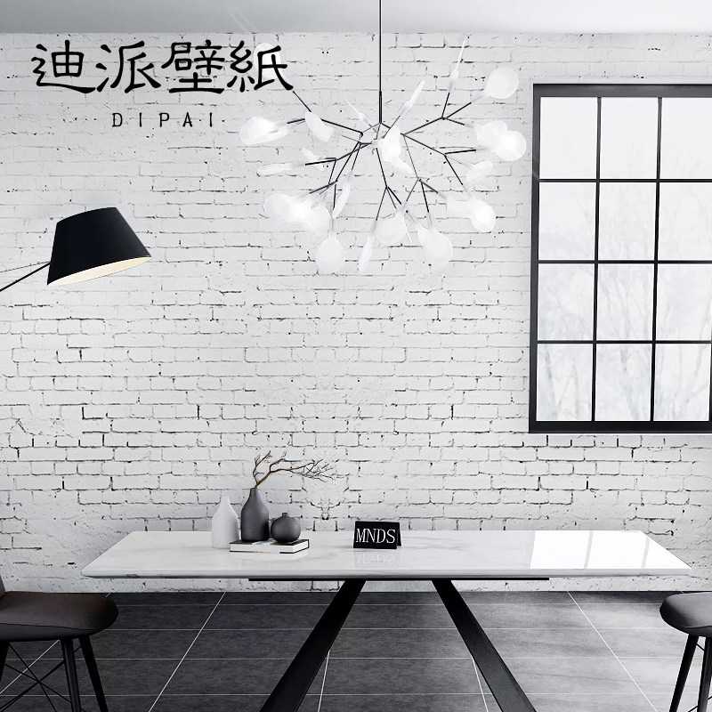 北欧白色砖纹砖块白砖壁纸定制壁画仿古砖文化石墙纸无缝墙布餐厅