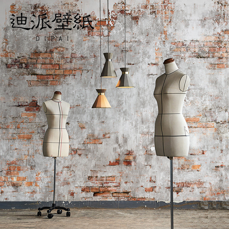 复古工业风墙纸水泥灰砖纹砖块定制壁画餐厅背景墙服装店无缝墙布