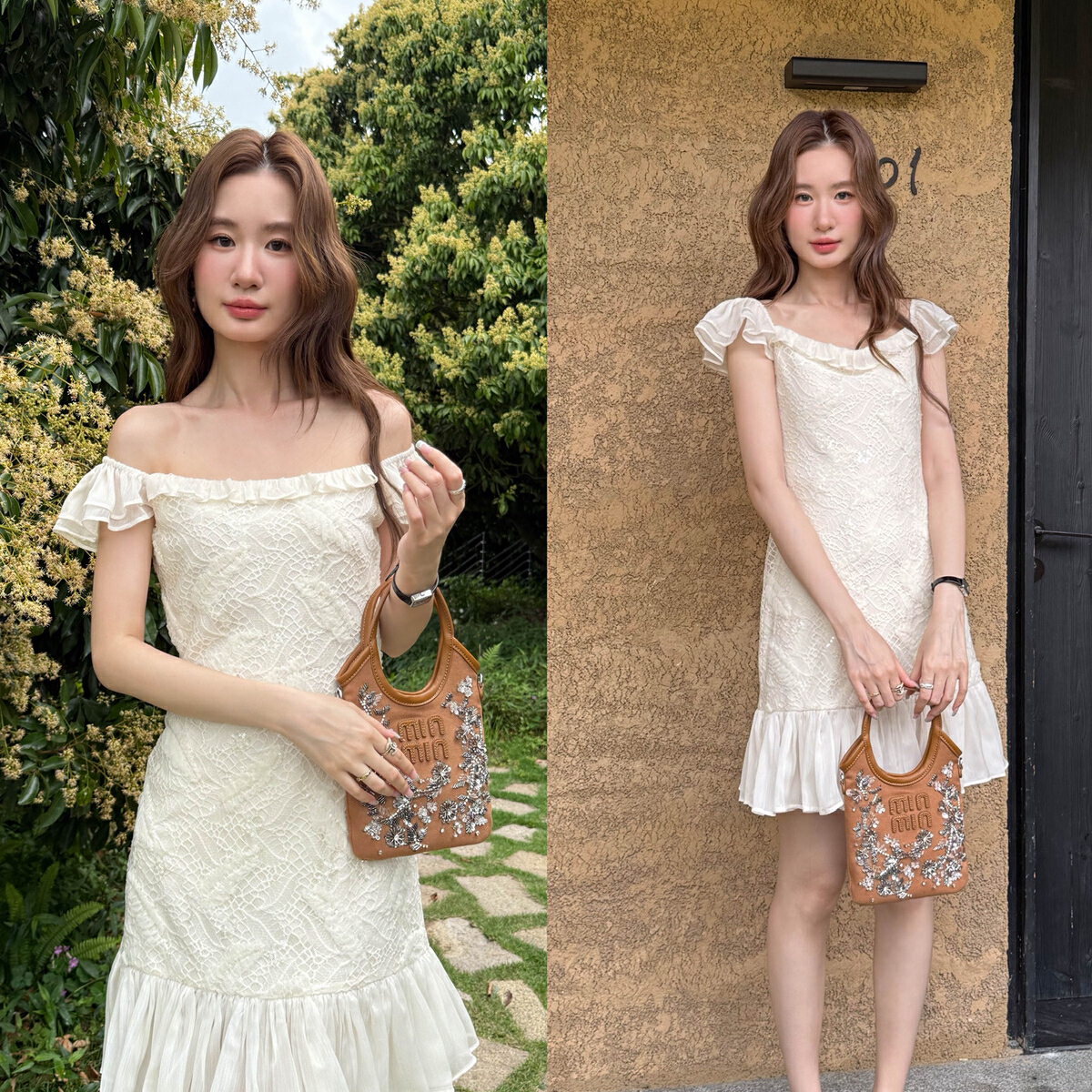 ZY-家千金浪漫少女度假氛围感精致重工提花蕾丝小飞袖连衣裙25923