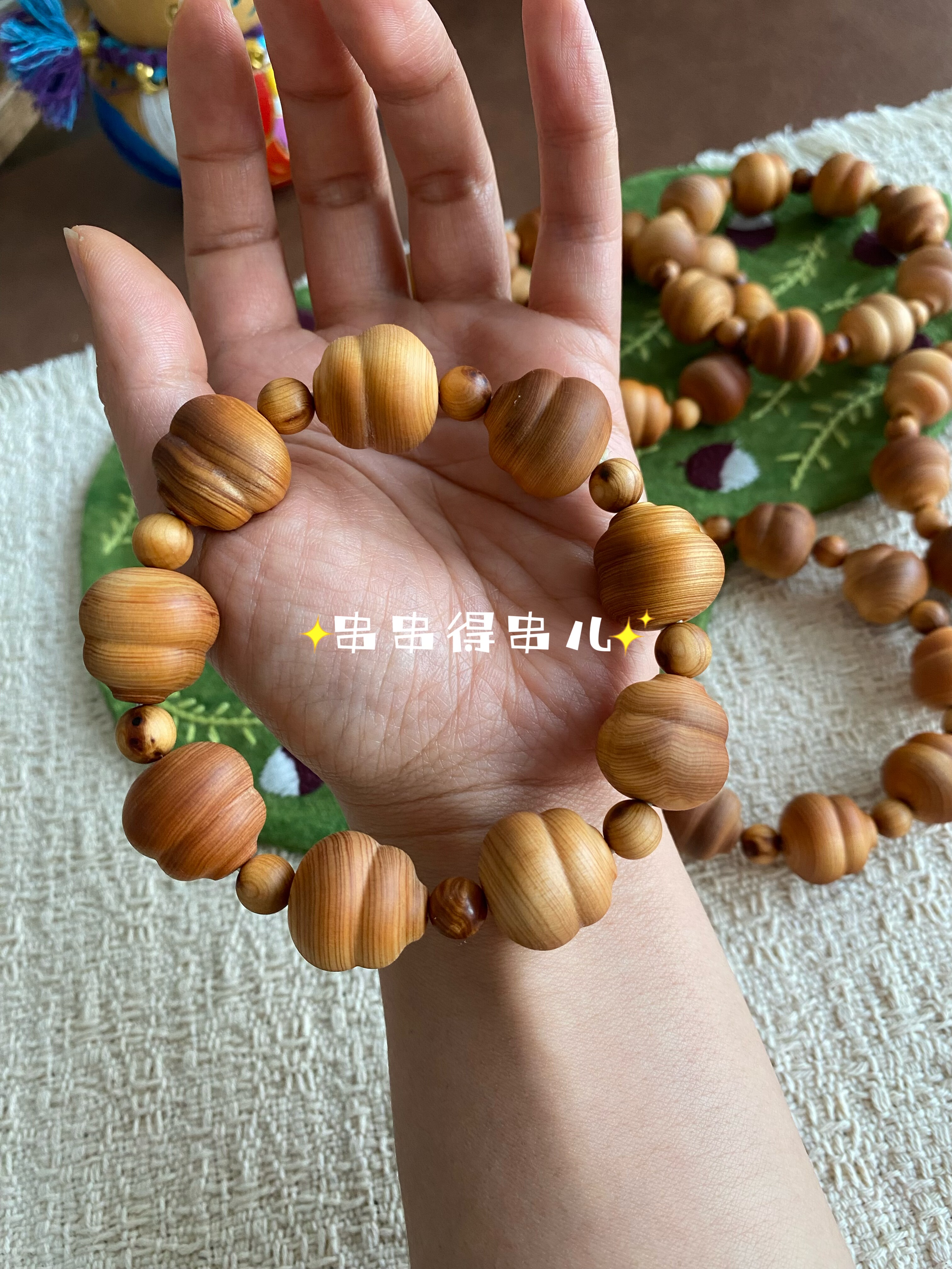 【冰糖葫芦】油润润18mm+横纹崖柏葫芦手串猫眼光泽感文玩木头