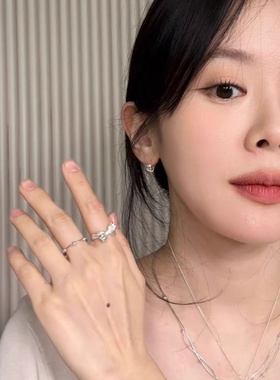 韩系通体S925纯银纹理蝴蝶结戒指