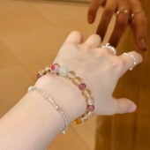 天然草莓晶琉璃珠巴西黄水晶百搭甜美可爱风手串招桃花招米手链女