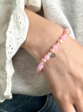 精致原创设计小众中国古风叠戴粉色黑色玛瑙小众设计甜美手串闺蜜