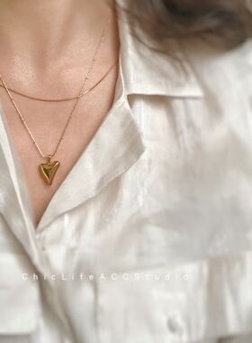 Ins超火simple暗黑系少女不规则金色心形项链叠戴锁骨链毛衣气质