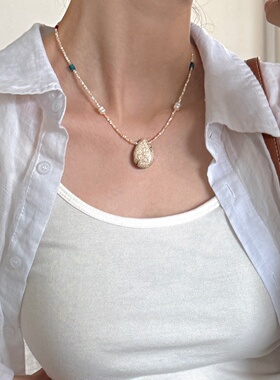 简约夏季天然石天然淡水珍珠项链小众设计百搭叠戴海边度假风首饰