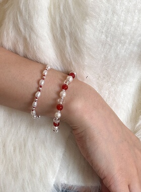 S925银红玛瑙珍珠水晶手串