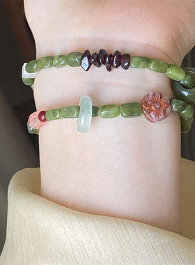 绿色天然石细手链平安扣女款小众设计感高级精致闺蜜礼物饰品原创