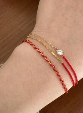 24新年红色细款精致经典拼接不易撞款高级美产14k包金红绳手链