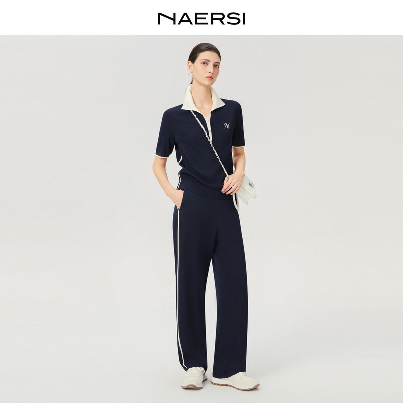 NAERSI娜尔思从容有型无龄感舒氧N字毛衫上衣长裤套装26夏季新款