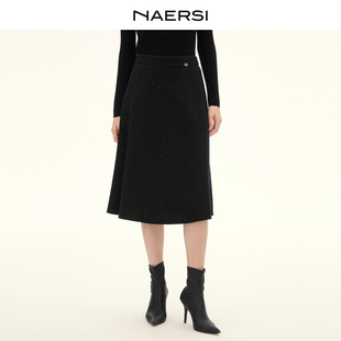 亲肤半身裙A字裙女25年冬新款 NAERSI娜尔思商场同款 绵羊毛修身