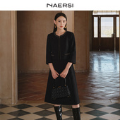 气质香颂春秋季 NAERSI娜尔思七分袖 连衣裙时尚 通勤百搭中长裙女