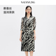 NAERSI 配腰带 娜尔思翻领印花桑蚕丝柔软透气连衣裙夏季 裙子