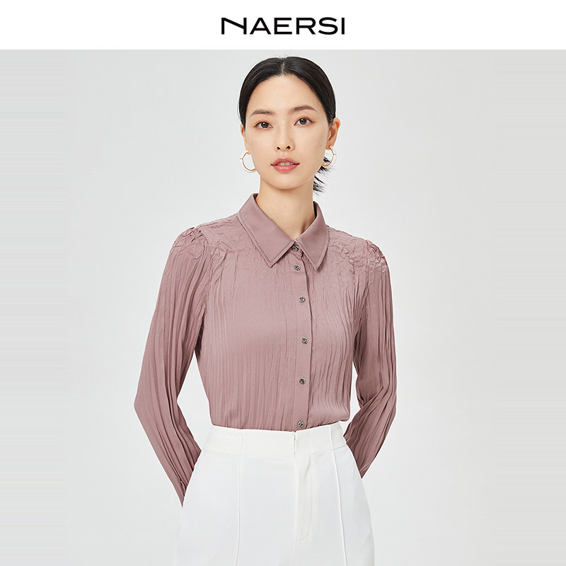 【韵律褶裥】NAERSI/娜尔思时尚气质雪纺衬衫女2025早秋通