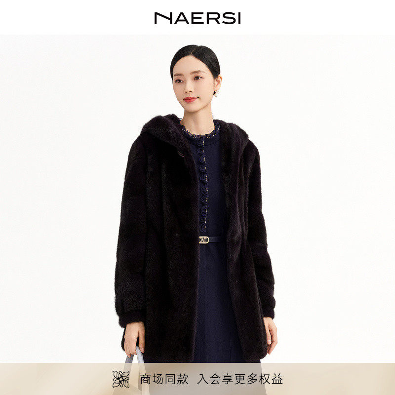 NAERSI娜尔思商场同款水貂毛皮皮草手工水貂羊皮逐条拼型25冬