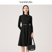 NAERSI娜尔思商场同款 配腰带 绵羊毛连衣裙修身 显瘦25冬新款