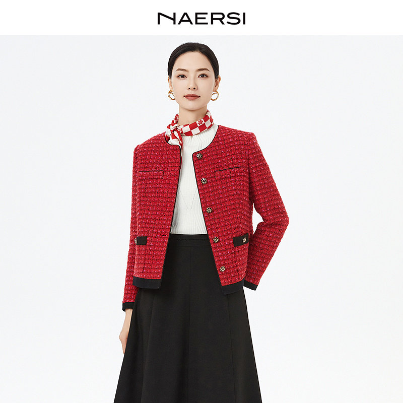 【香风】娜尔思商场同款气质红色开春短外套女2026早春新上衣,女装/女士精品,短外套,淘宝优惠券,粉丝福利购,淘宝优惠卷