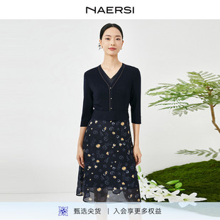 NAERSI 通勤 娜尔思秋装 女款 连衣裙 2025年A字裙长袖 多元