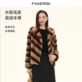 新款 连帽2025年冬季 娜尔思绵羊皮革外套时尚 简约百搭 水貂毛皮