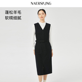 配腰带 裙子 高智通勤 NAERSI娜尔思绵羊毛连衣裙优雅春秋季