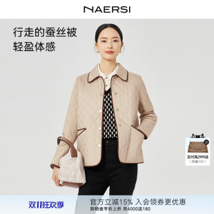 御寒保暖外套女 新款 NAERSI娜尔思衬衫 领棉服批结撞色设计25年冬季