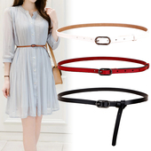 皮带简约百搭韩版 女士细腰带配连衣裙子牛仔裤 真皮牛皮女款 窄小黑