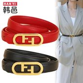 时尚 装 饰配连衣裙西装 焦糖色细腰带女士新款 外套牛仔裤 皮带真皮潮