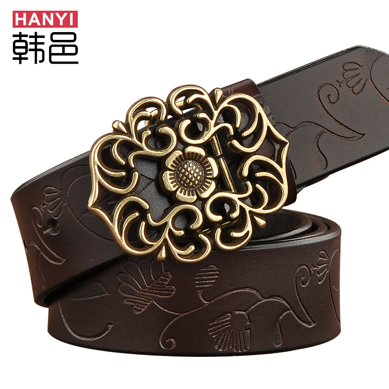 真皮牛皮女士皮带复古时尚休闲宽