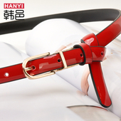 韩版 带黑色 休闲裤 真皮漆皮女士皮带百搭腰带女细装 饰配连衣裙时尚