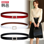 真皮水钻装 潮流黑 时尚 饰女士腰带配裙子西裤 细皮带女简约百搭韩版