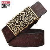 韩版 带 饰针扣裤 真牛皮雕花女士皮带百搭真皮腰带女时尚 复古休闲装