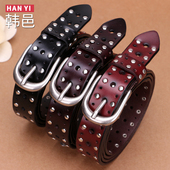 学生腰带女款 时尚 装 女士皮带真皮铆钉bf风休闲百搭韩版 饰针扣裤 带