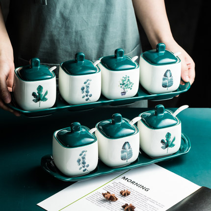 调味罐套装北欧调味盒组合装盐糖味精佐料收纳罐厨房陶瓷调料罐子