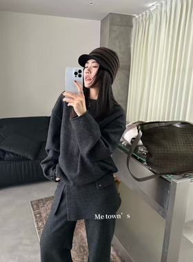 欧洲站高货加绒卫衣屁帘围巾套装2025冬季新款时髦小众显瘦四件套