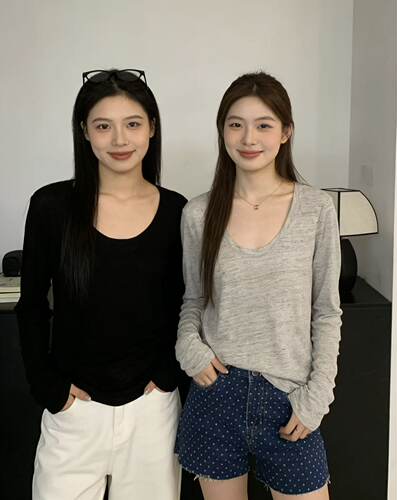 防晒针织衫女亚麻U领小众打底上
