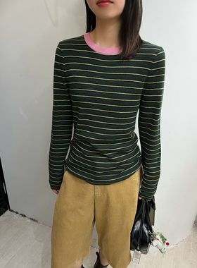 十三行高货条纹撞色领针织衫2025早秋新款韩版时尚百搭显瘦上衣潮