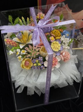 拼色花序牛奶棉款女孩系列积木花束高颜值仙气送女友生日礼物