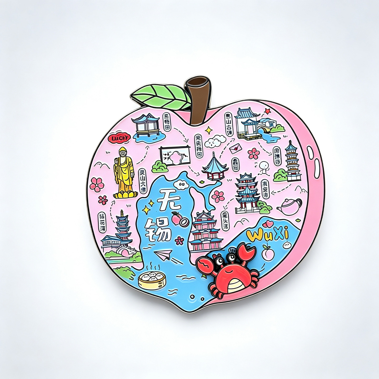 水蜜桃子造型地图金属磁吸冰箱贴