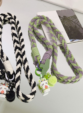 新款ins橙色醒狮KT猫吊坠手机壳挂绳斜跨长绳挂肩链条背带式通用