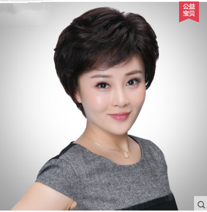 真发假发女短发短直发假发真人发丝妈妈假发套逼真自然修脸中老年