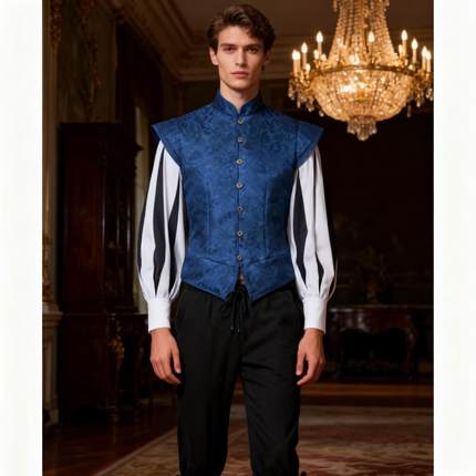 2025亚马逊wish新款男装中世纪服装复古男款短马甲假领万圣节