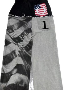 Letter stitched elastic pants with wide legs