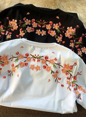 Cherry Blossom Embroidered T-shirt Summer T-shirt