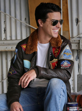 美国cockpit皮衣壮志凌云同款g1飞行皮夹克翻领可拆徽章战术外套