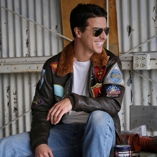 美国cockpit皮衣壮志凌云同款g1飞行皮夹克翻领可拆徽章战术外套