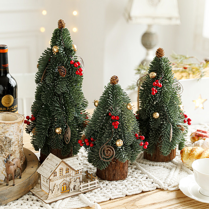 金石缘圣诞节装饰咖啡厅氛围布置迷你小圣诞树高级感桌面摆件场景