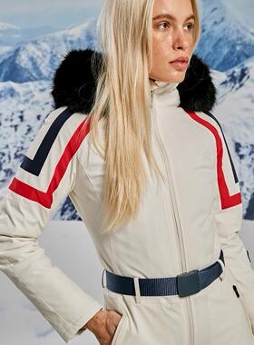 fasaip修身显瘦保暖连体滑雪服连帽毛领可拆卸滑雪服女