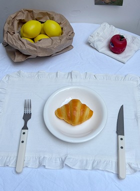 法式复古餐垫棉麻ins白色荷叶边防尘盖巾茶几垫烘焙美食拍摄餐巾