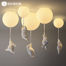 网红儿童卧室房间玄关创意过道走廊圆球吸顶灯 北极小熊吊灯ins款