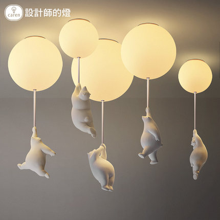 北极小熊吊灯ins款网红儿童卧室房间玄关创意过道走廊圆球吸顶灯