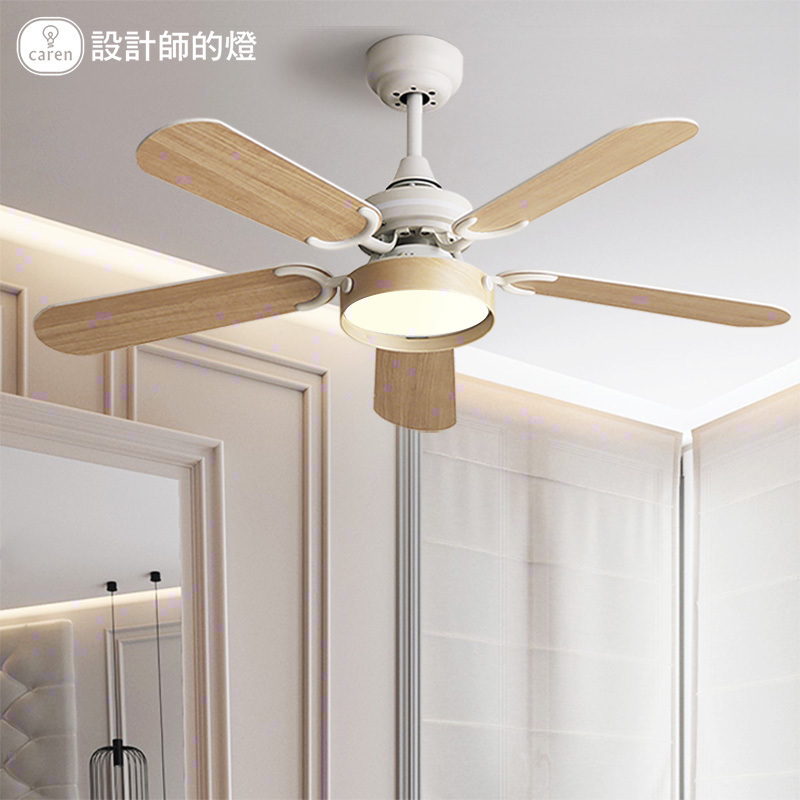 五叶原木纹大风力美式复古北欧极简约客厅餐厅灯卧室电风扇吊灯具